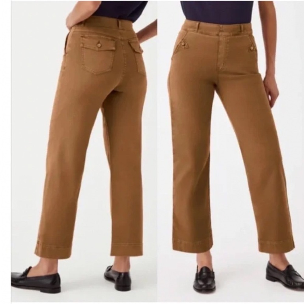 Spanx Stretch Twill Wide Leg Cropped Pants Brown High Rise Pull On Small 20312Q